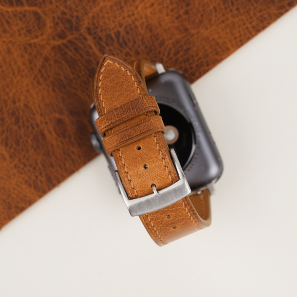 golden brown waxed badalassi carlo leather apple watch band