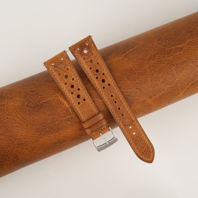 Rally Golden Brown Badalassi Carlo Waxed Leather Watch Strap