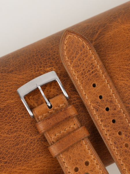 Rally Golden Brown Badalassi Carlo Waxed Leather Watch Strap