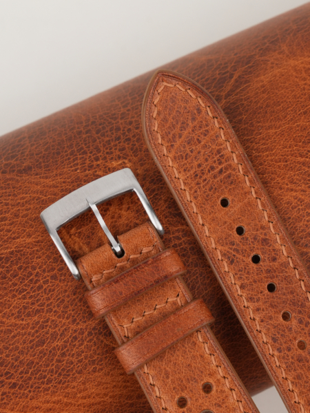 Rally Golden Brown Waxed Leather Watch Strap