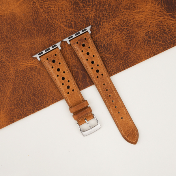 rally golden brown waxed badalassi carlo leather apple watch band