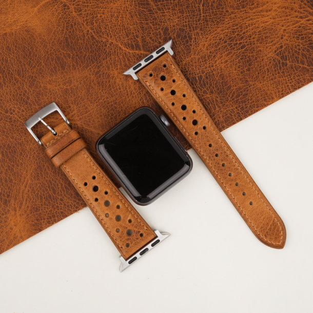 rally golden brown waxed badalassi carlo leather apple watch band