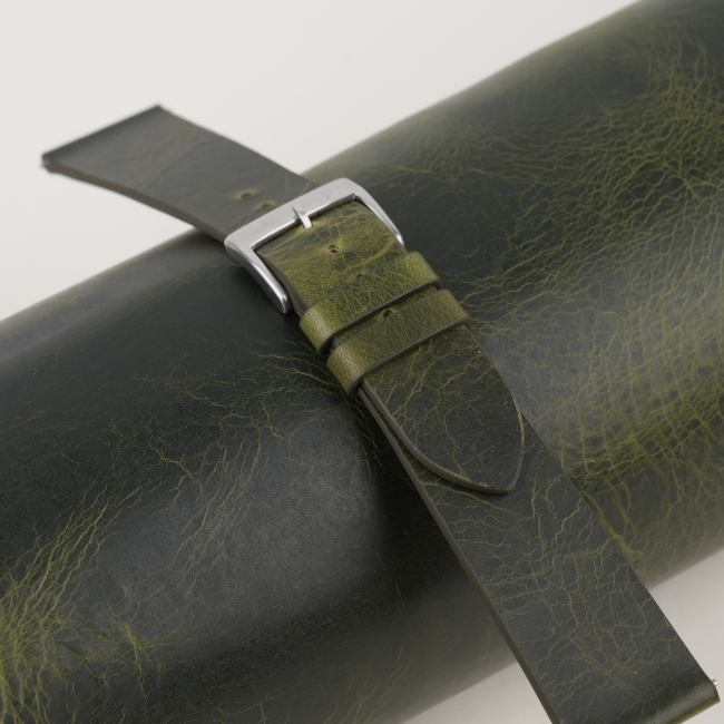 Vintage Olive Waxed Leather Watch Strap