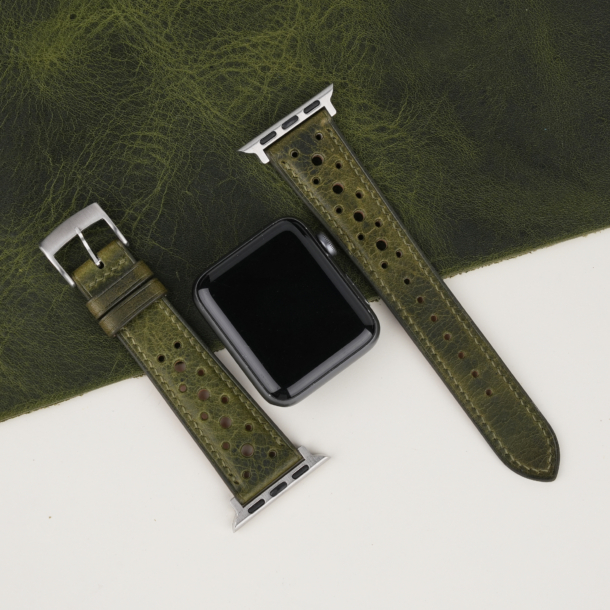 rally olive waxed leather apple watch band