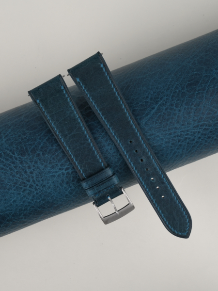 Dark Aqua Blue Waxed Badalassi Carlo Leather Watch Strap