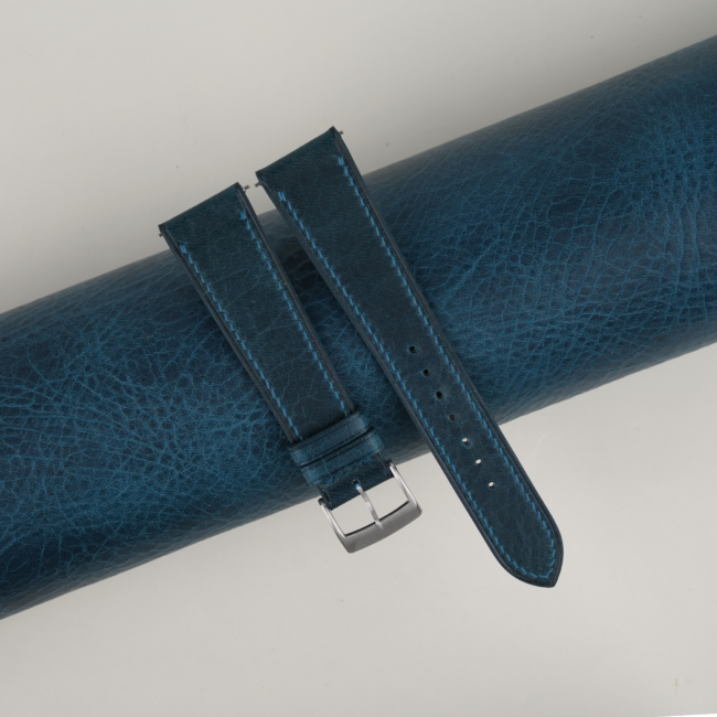 Dark Aqua Blue Waxed Badalassi Carlo Leather Watch Strap