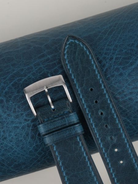 Dark Aqua Blue Waxed Leather Watch Strap
