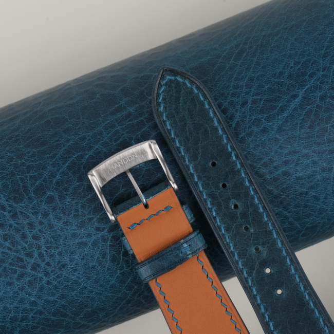 Dark Aqua Blue Waxed Leather Watch Strap