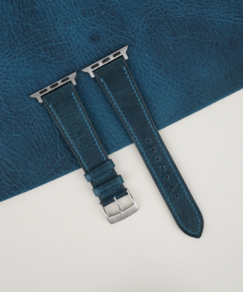 Dark Aqua Blue Waxed Badalassi Carlo Leather Apple Watch Band