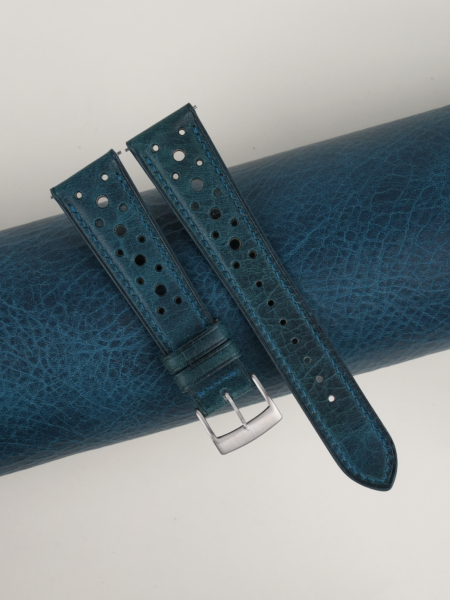 Rally Dark Aqua Blue Waxed Badalassi Carlo Leather Watch Strap