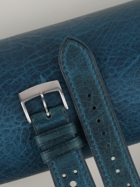 Rally Dark Aqua Blue Waxed Leather Watch Strap