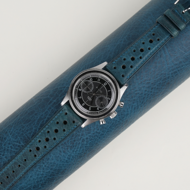 rally dark aqua blue waxed leather watch strap