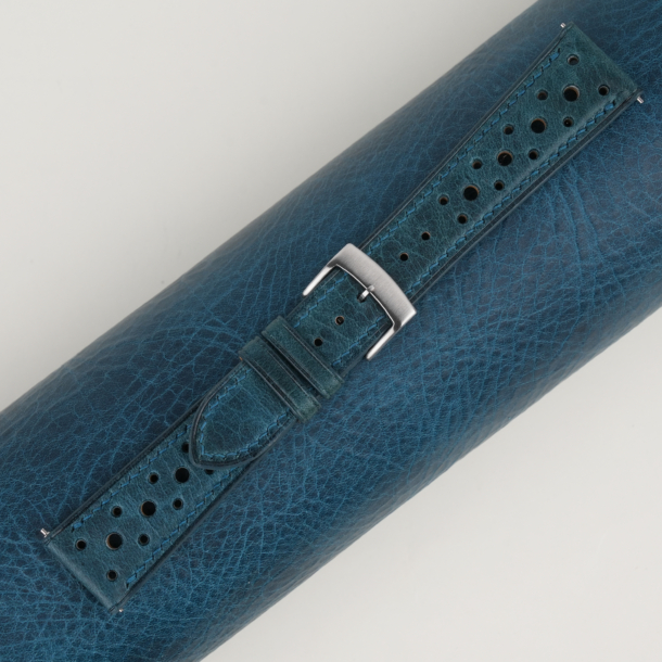 rally dark aqua blue waxed leather watch strap