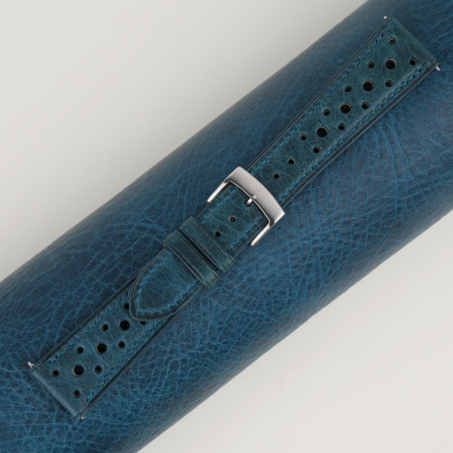 Rally Dark Aqua Blue Waxed Leather Watch Strap