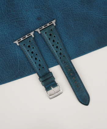 Rally Dark Aqua Blue Waxed Badalassi Carlo Leather Apple Watch Band