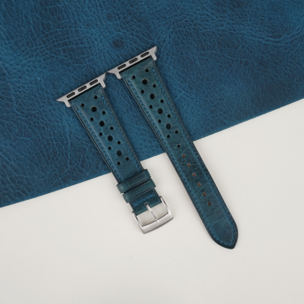 rally dark aqua blue waxed badalassi carlo leather apple watch band