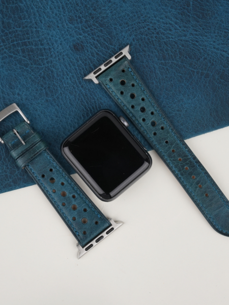 Rally Dark Aqua Blue Waxed Leather Apple Watch Band