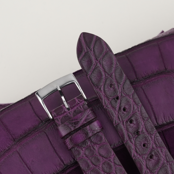 vintage purple alligator round scales leather watch strap