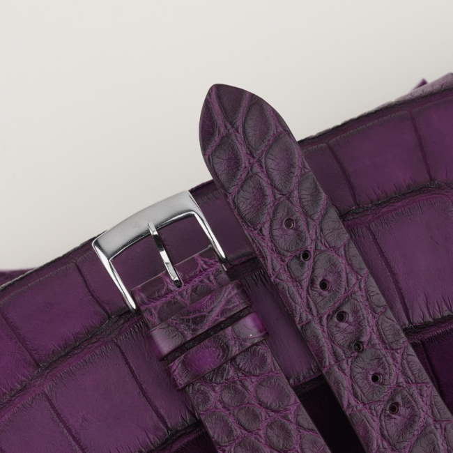 Vintage Purple Alligator Round Scales Leather Watch Strap