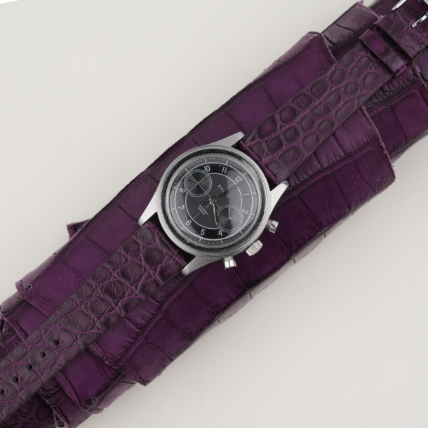 vintage purple alligator round scales leather watch strap