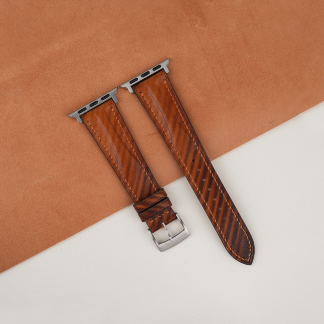 Patina Brown Slash Vachetta Leather Apple Watch Band