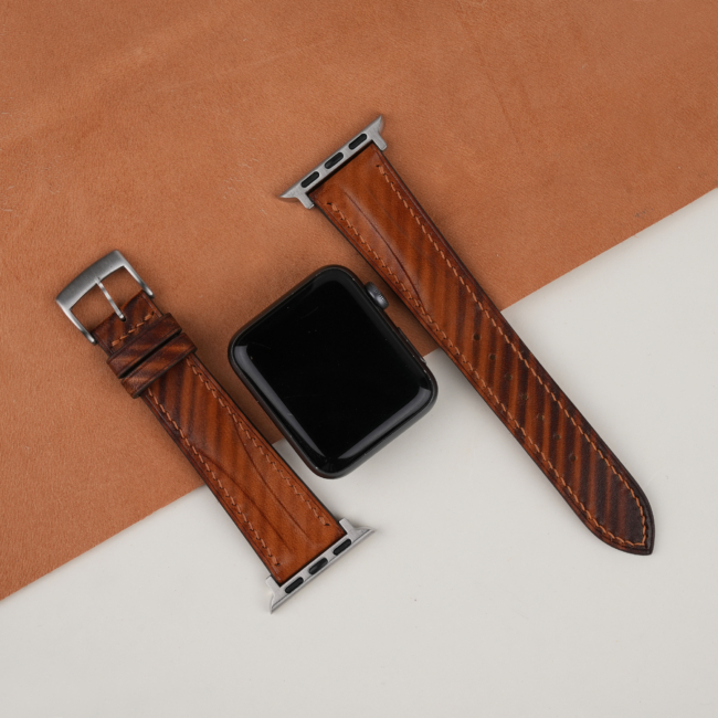 Patina Brown Slash Vachetta Leather Apple Watch Band