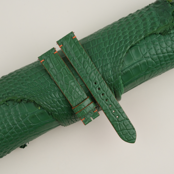 light green alligator lining orange epsom leather watch strap