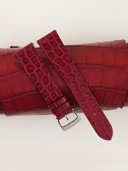 Vintage Bordeaux Alligator Round Scales Leather Watch Strap