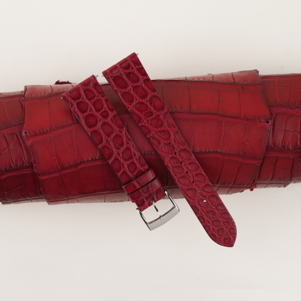 vintage bordeaux alligator round scales leather watch strap