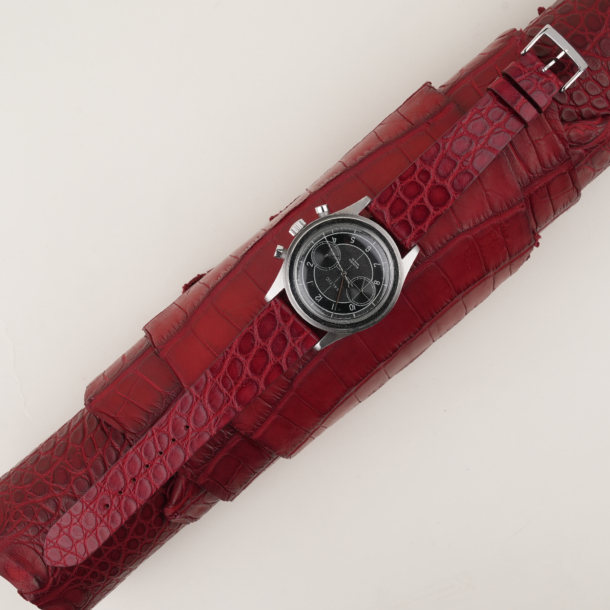 vintage bordeaux alligator round scales leather watch strap