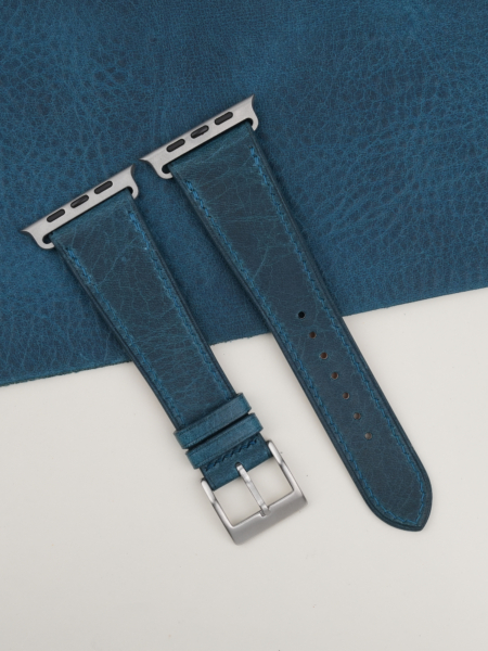 Dark Aqua Blue Waxed Badalassi Carlo Leather Apple Watch Ultra Band