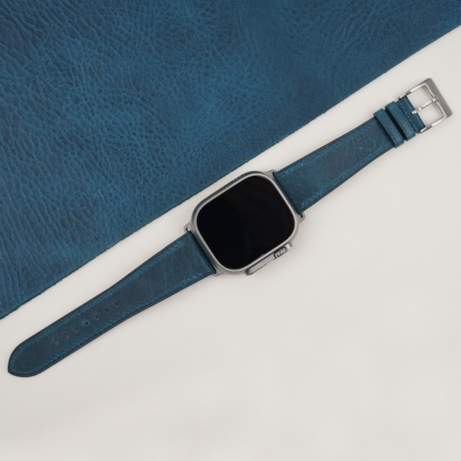 Dark Aqua Blue Waxed Badalassi Carlo Leather Apple Watch Ultra Band