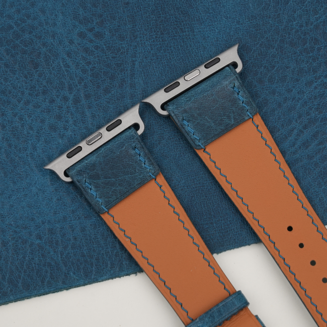 Dark Aqua Blue Waxed Badalassi Carlo Leather Apple Watch Ultra Band