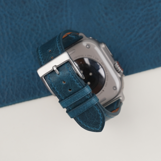 Dark Aqua Blue Waxed Badalassi Carlo Leather Apple Watch Ultra Band