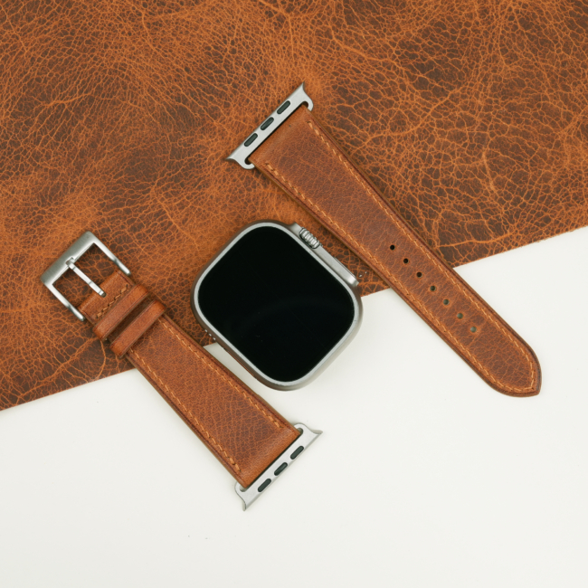 Golden Brown Waxed Badalassi Carlo Leather Apple Watch Ultra Band