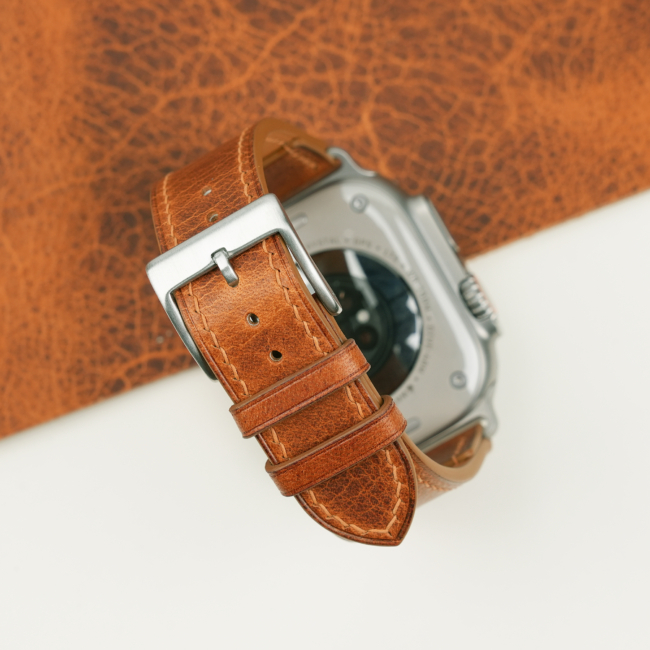 Golden Brown Waxed Badalassi Carlo Leather Apple Watch Ultra Band