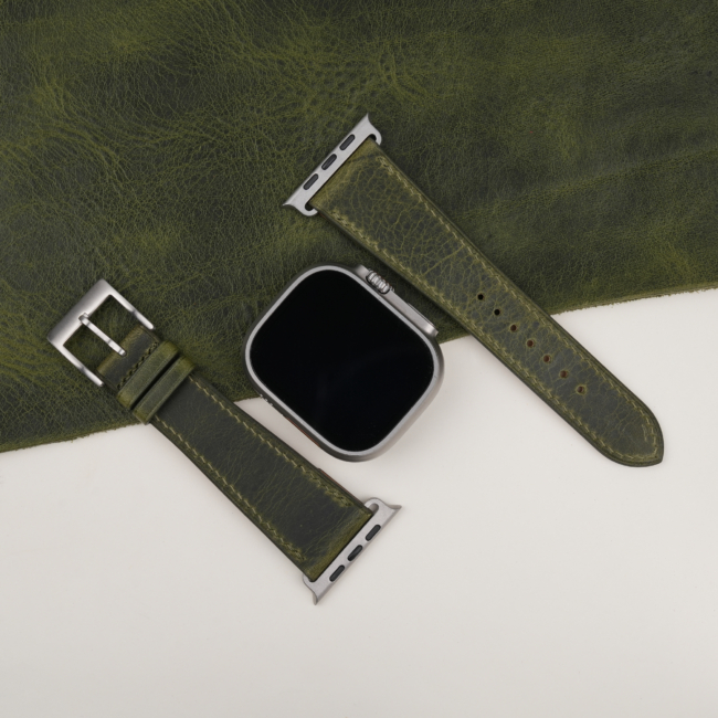 Olive Waxed Badalassi Carlo Leather Apple Watch Ultra Band