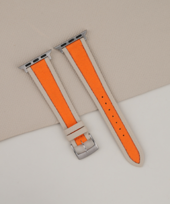 Orange Canvas Folded Edge Pearl White Epsom Apple Watch Band