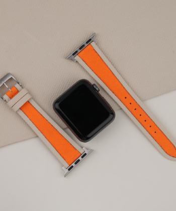 Orange Canvas Folded Edge Pearl White Epsom Apple Watch Band