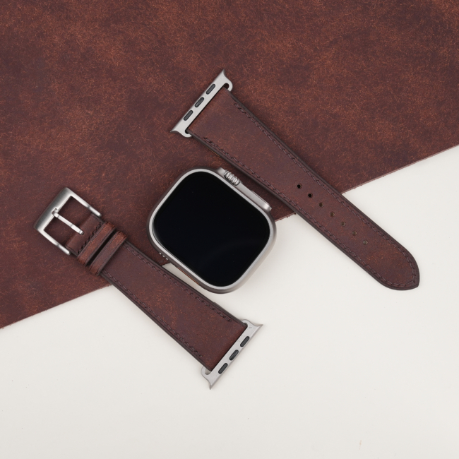 Dark Brown Badalassi Carlo Pueblo Leather Apple Watch Ultra Band