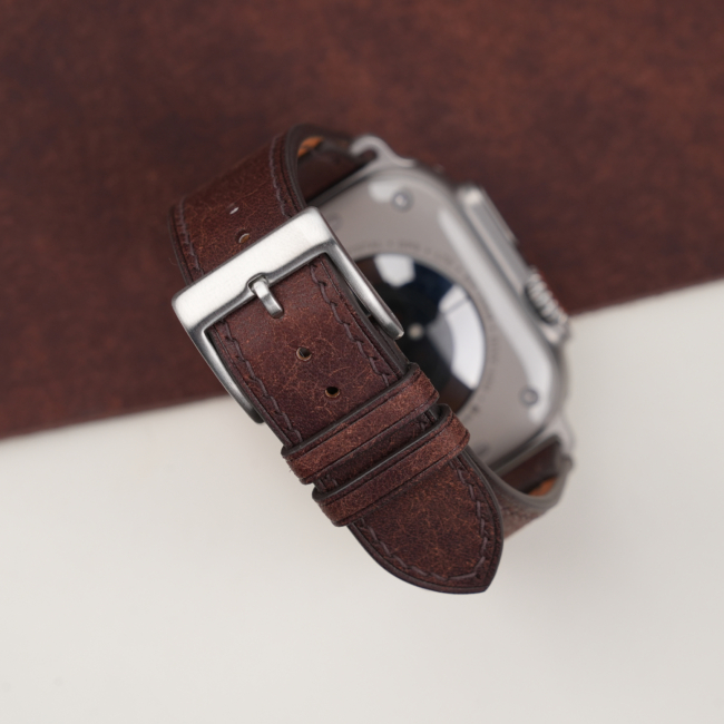 Dark Brown Badalassi Carlo Pueblo Leather Apple Watch Ultra Band