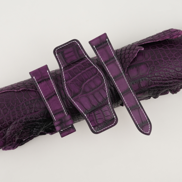 purple alligator leather bund strap