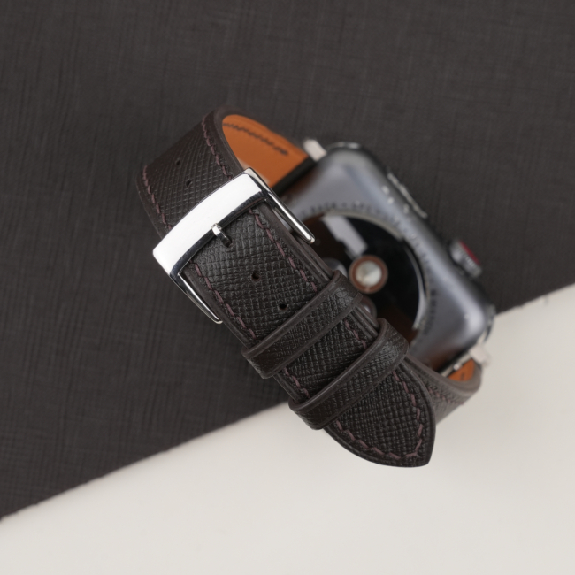 Dark Brown Saffiano Leather Apple Watch Band