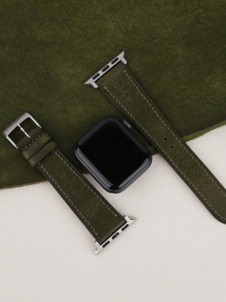 Dark Olive Badalassi Carlo Leather Apple Watch Band