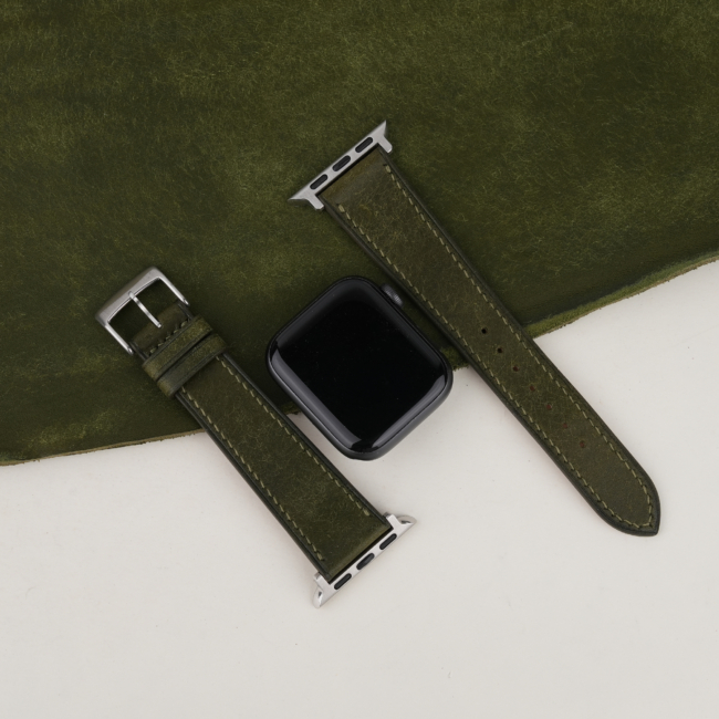 Dark Olive Badalassi Carlo Leather Apple Watch Band