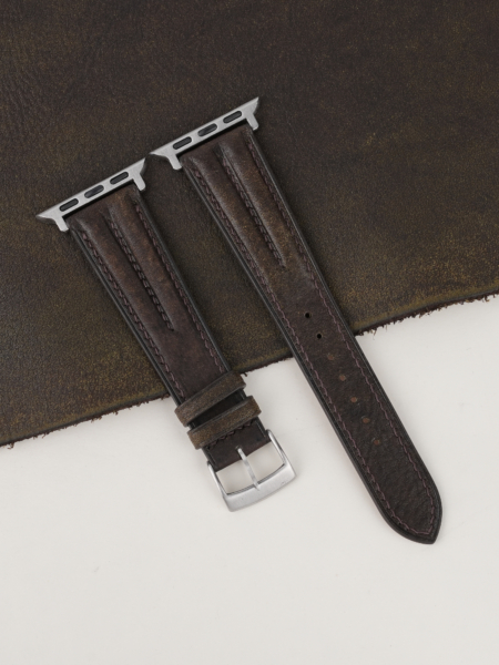 Double Padded Umber Brown Habana Leather Apple Watch Band