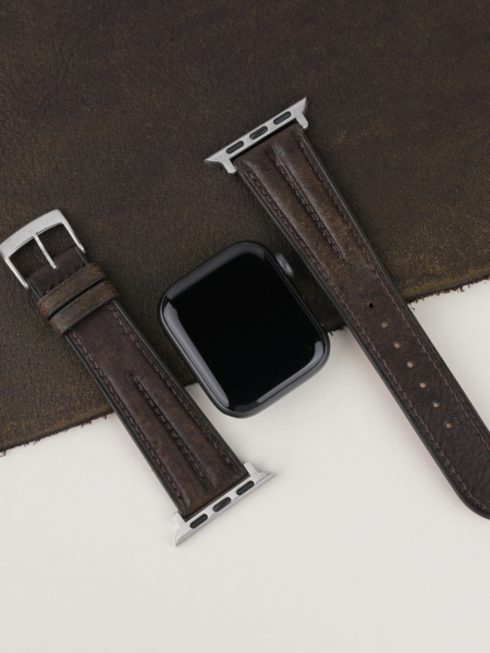 Double Padded Umber Brown Habana Leather Apple Watch Band