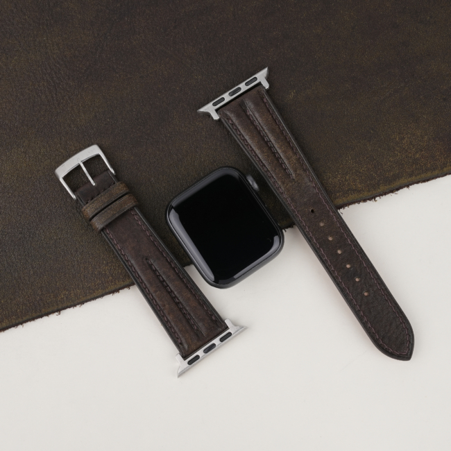 Double Padded Umber Brown Habana Leather Apple Watch Band