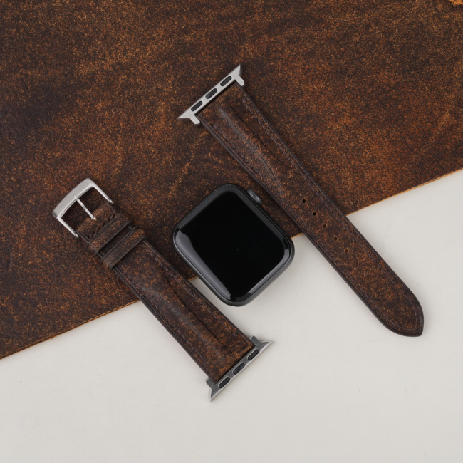 Single Padded Tawny Brown Habana Leather Apple Watch Band