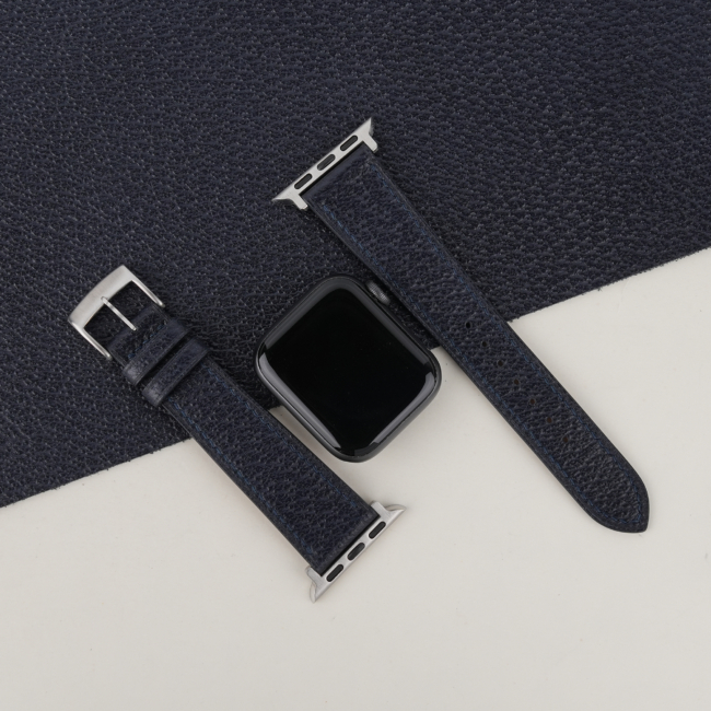 Navy Peccary Leather Apple Watch Band